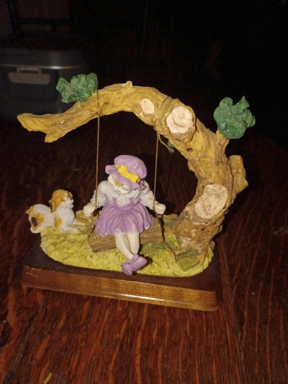 Decorative Girl on Swing Figurine in Purple and Yellow - Brand Unknown